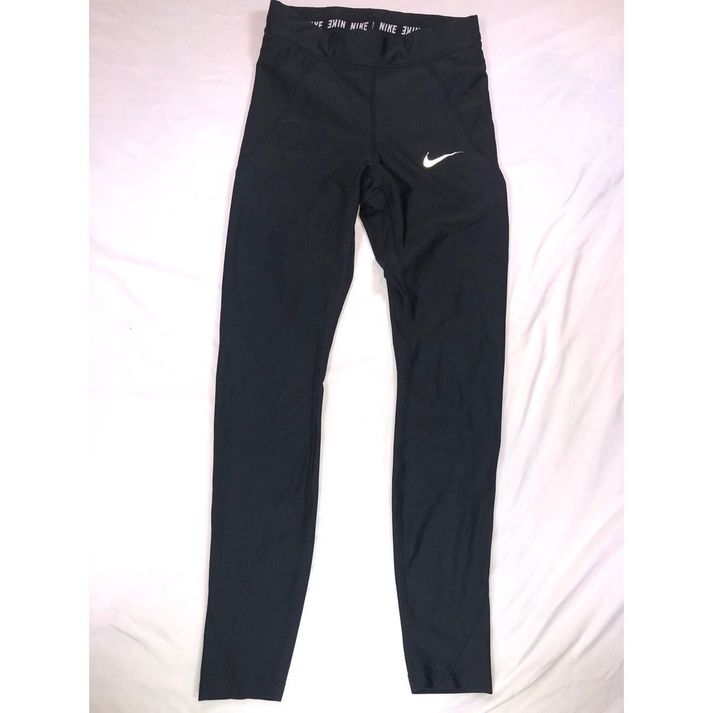 Nike Dri-FIT‎ Womens XS Black Running Leggings Reflective Swoosh Athletic Tights